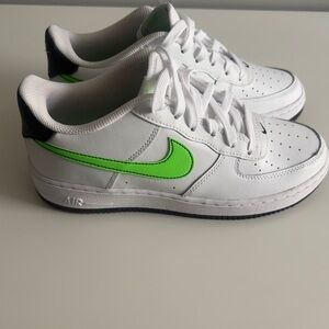 Nike Kids Air Force Sneakers with Neon Green Swoosh‎